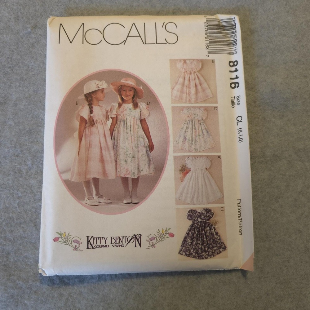 McCall's 8116 Girls Dress Sewing Pattern Size 6 7 8 Kitty Benton Vintage UNCUT